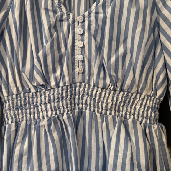 J. Crew V-neck Smocked Waist Top, Size extra small, black and white stripes - Picture 3 of 12